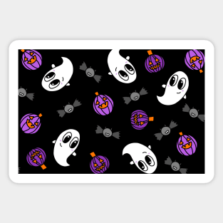 Cute Ghosts, Purple Pumpkins, and Bats Cartoon Pattern, made by EndlessEmporium Sticker